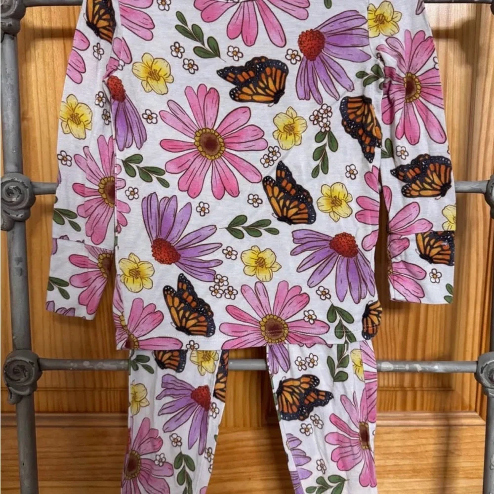Posh Peanut Pink Floral & Monarch Butterfly Pajama Set